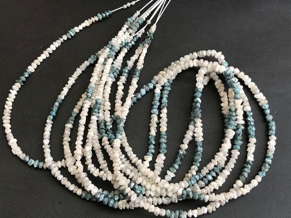 2-3.5mm White, Gray And Blue Shaded Rough Diamonds, Natural Raw Diamond Beads, Uncut Diamond Beads For Jewelry (4IN To 8IN Options)- DS3300, 2-3.5 MM
