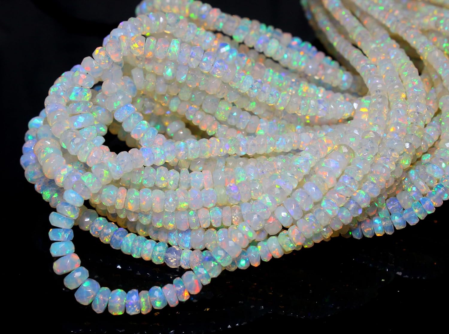 Natural Ethiopian Opal Rondelle Beads, Faceted Cut, Rainbow Fire, 4-5mm, 16 Inch Strand