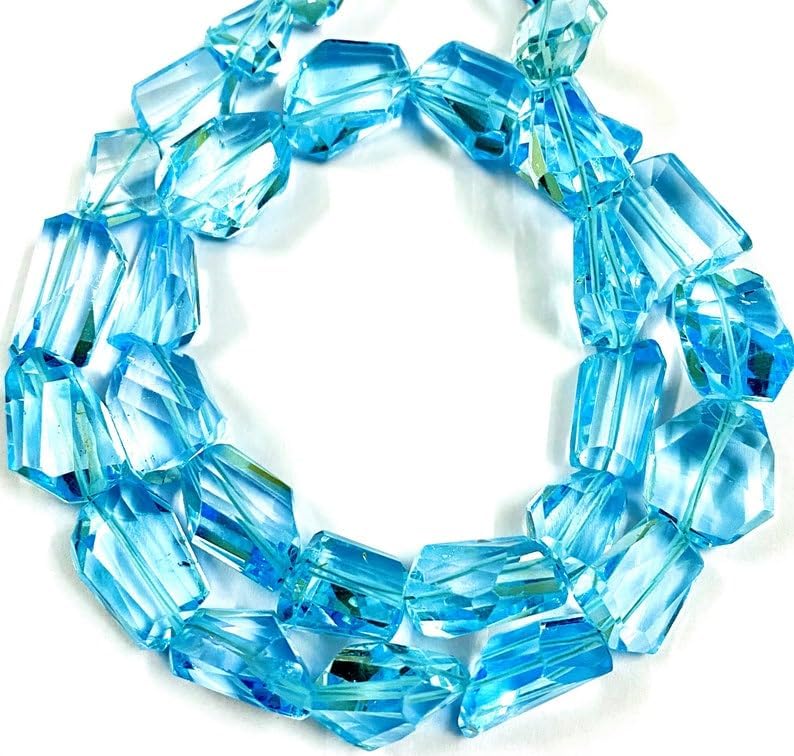 Natural Blue Topaz Nugget Faceted Beads 11x14-12x18mm 18 inch Long String Jewelry Making Gemstone Beads for Necklace Bracelet