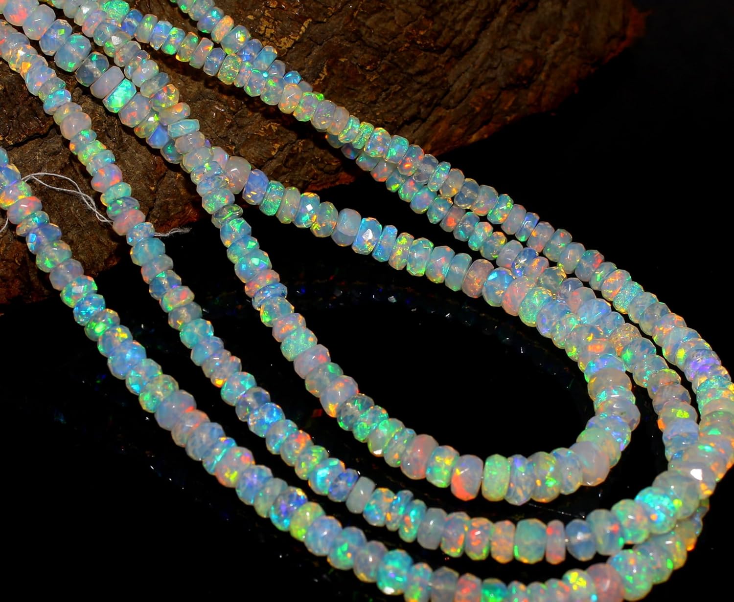 Natural Ethiopian Opal Faceted Rondelle Beads, Rainbow Fire, Semi-Precious Gemstone, 4-5mm, 16 Inch Strand
