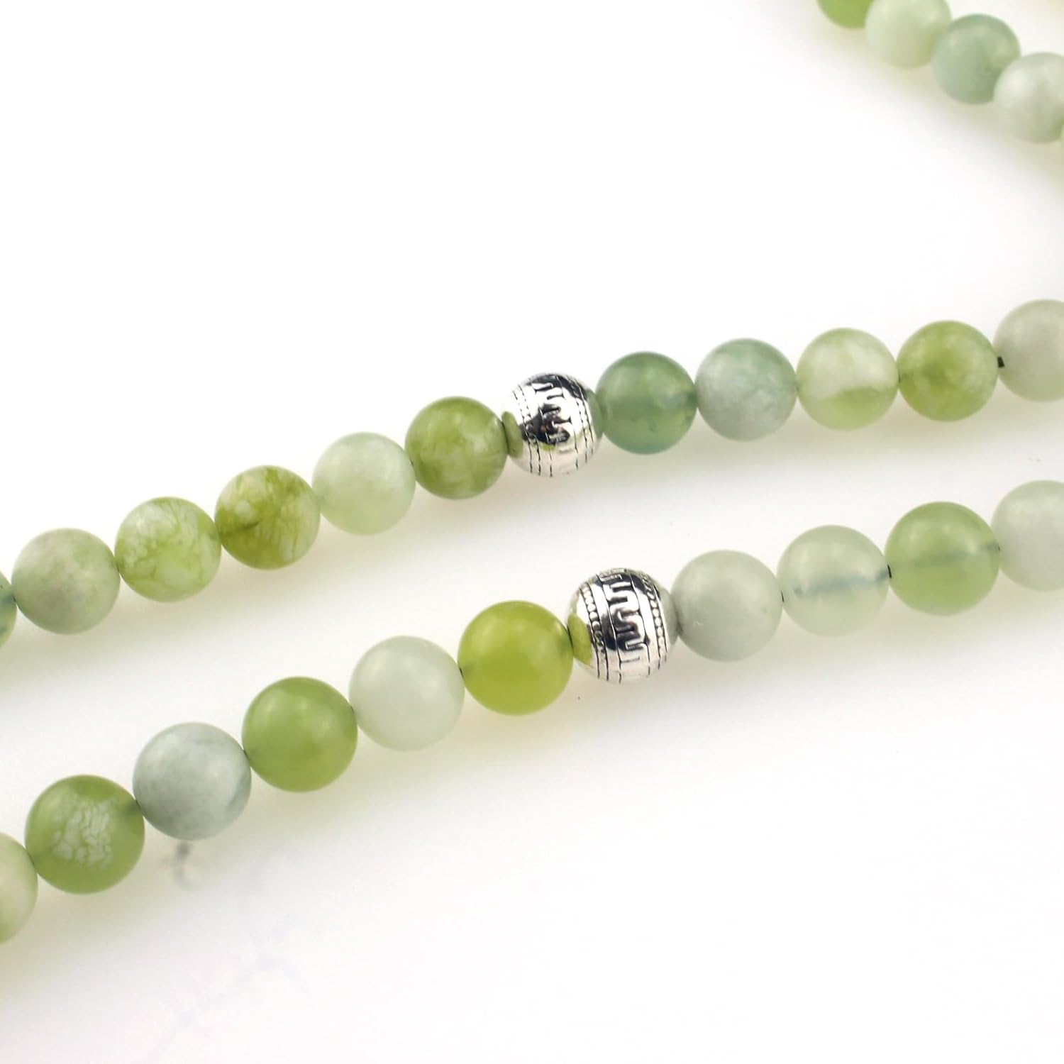 Muslims Islamic Dhikr 99 Tasbeeh Tasbih Prayer Beads, Light Green Jade Stone Beads with Tassel