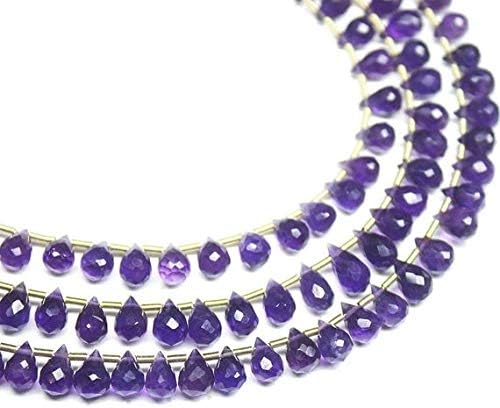 Natural Purple Amethyst Faceted Tear Drop Briolette Gemstone Loose Craft Beads Strand 8 Inch Long 5mm 6mm Code-HIGH-365