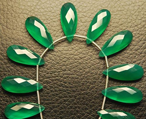 3 match pair- green onyx faceted pear briolettes 8x20mm large size calibrated size