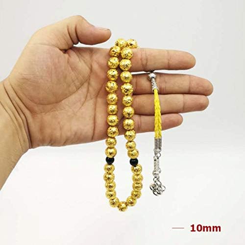 Man's Tasbih Natural Lava Gilded Natural Stone Rosary Muslim 33 66 99 Rosary (Length : 12mm, Metal Color : 99 Beads)