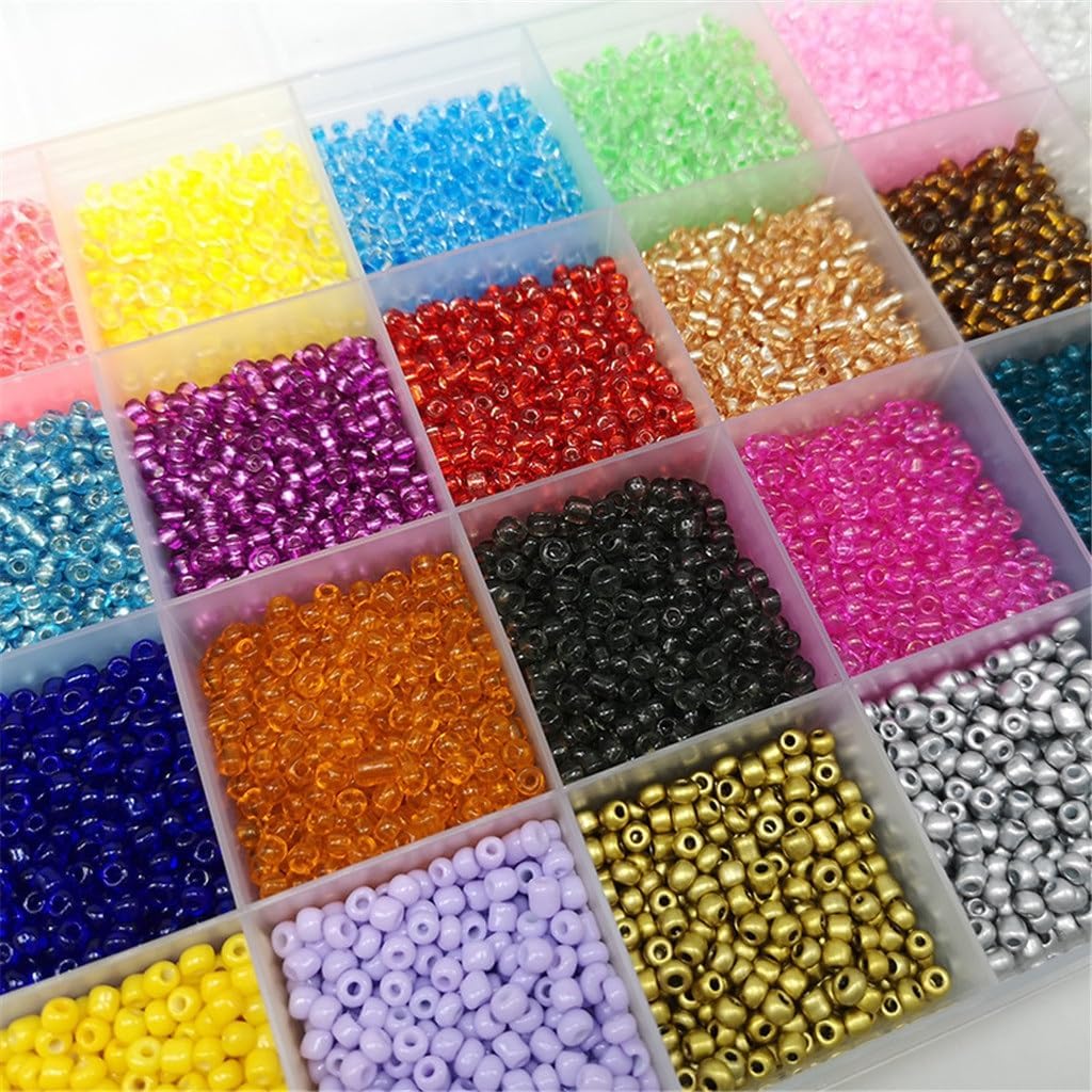 24-Color Glass Rice Bead Set Box 3mm Loose Beads Cream Transparent DIY Bracelet Weaving