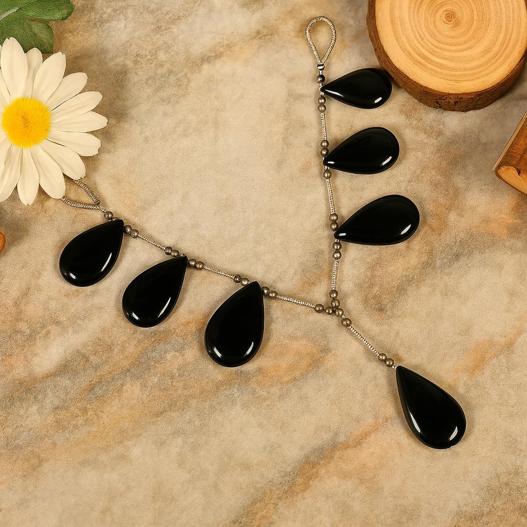 Natural Black Onyx Pear Briolette Beads Layout (23–18mm) | Smooth Polished Drop Shape Gemstone Strand for Jewelry Making, Necklaces, Earrings and Designer Crafts
