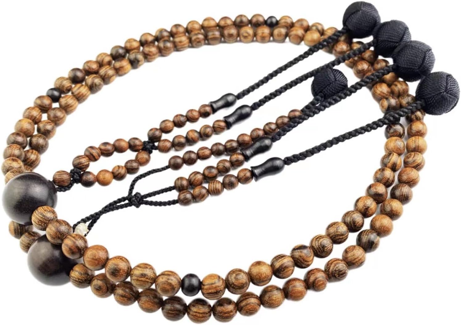 Nichiren Buddhism Soka Gakkai SGI Rosary Beads, Traditional Japan Handmade Prayer Beads, Natural Line Wood Beads with Ebony, Brown, 42cm
