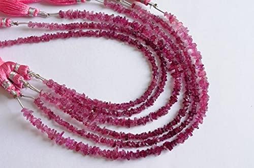 AAA 8 Inch 4-5mm Lustrous Natural Rubellite Tourmaline Rough Crystal Beads Strand