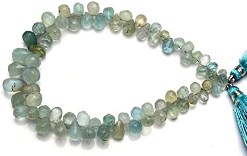 8 inch Strand of Natural Aquamarine 7x5-10x7mm Teardrop Smooth briolette Beads for DIY Jewelry Making. |BRIO_00703