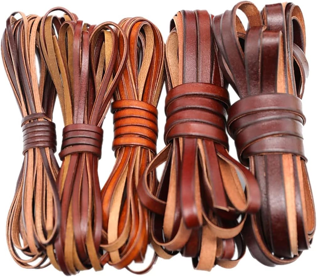 Braided Cord String Rope, 1.5mm Flat Leather Cord Natural Lacing Strip Braiding String Making Braided Bracelets(46m,10mm)