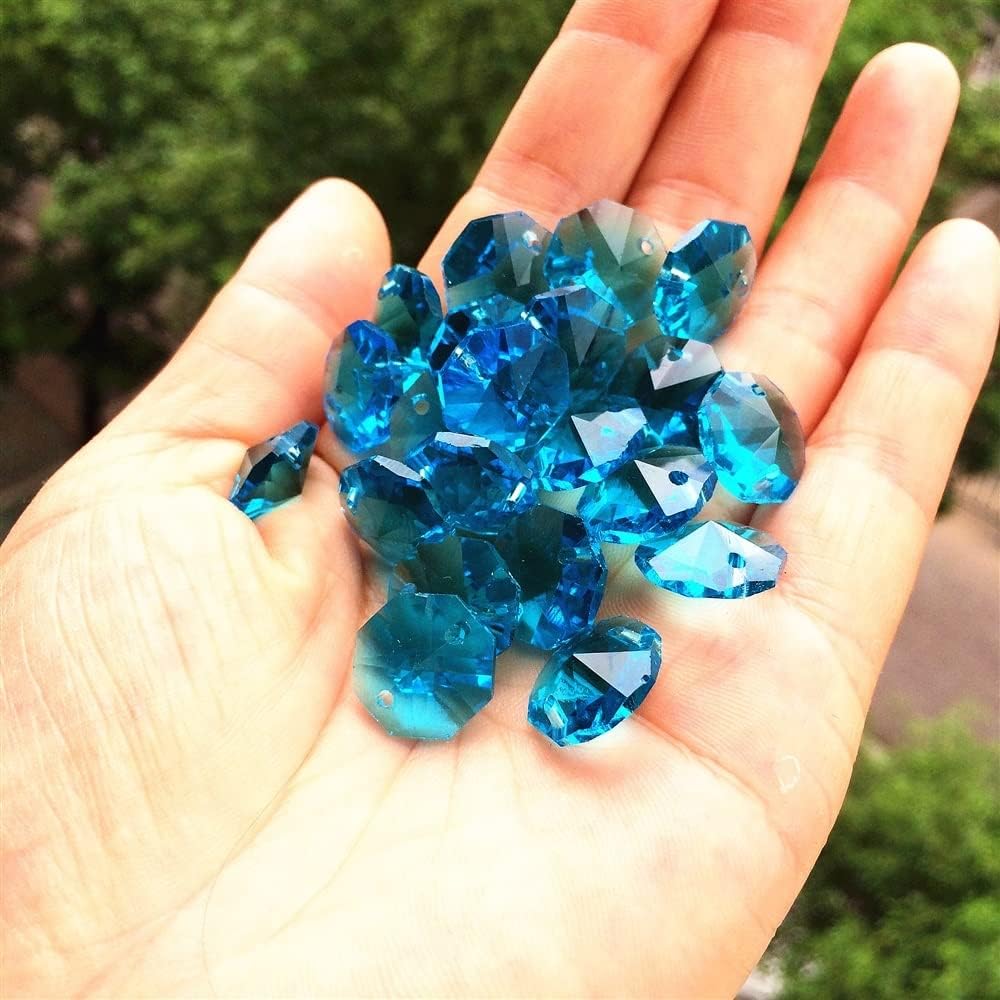 Hanging Crystals Prisms 14mm Aqua Blue Chandelier Beads 500pcs K9 Crystal Octagonal Beads Chandelier Parts Accessories Garland Strand Beads for Curtain Hangings Crystals for Decoration