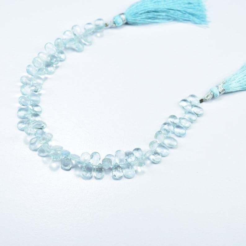 Natural Aquamarine pear Faceted Beads 5X7-5.5X8mm 7.5 inch Long String Jewelry Making Gemstone Beads for Necklace Bracelet