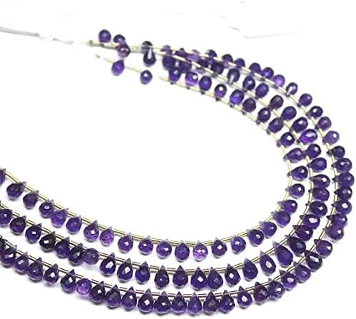 8 inch Strand of Natural Amethyst 5-5.5mm Drop Faceted briolette Beads for DIY Jewelry Making. |BRIO_00130