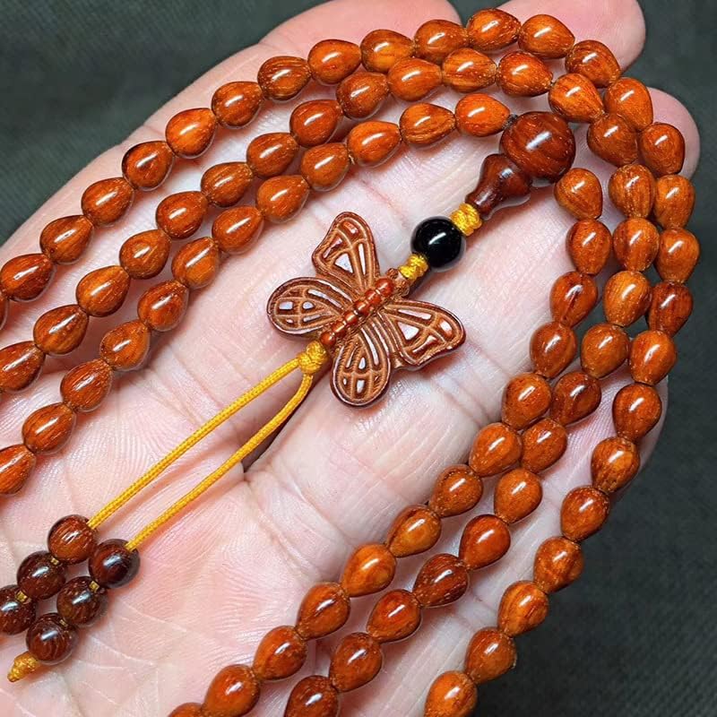 Mascot Wooden Crafts Wood Carving Art Wood Decoration Artwork 小叶紫檀3*5水滴带星 珠子圆润饱满光滑细腻搭配可爱蝴蝶女士念珠(小叶紫檀水滴搭配蝴蝶款)