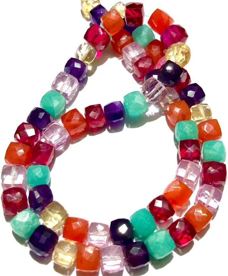 Natural Multi Stone Cube Box Faceted Beads 6x8-6x8mm 18 inch Long String Jewelry Making Gemstone Beads for Necklace Bracelet