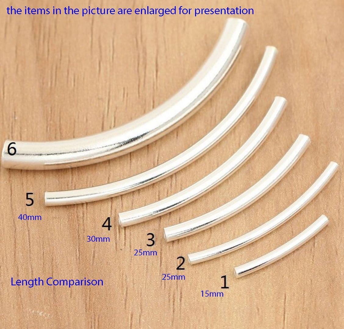 30pcs Adabele Authentic 925 Sterling Silver Curved Noodle Tube Loose Beads 35mm x 2mm (Hole ID 1.5mm) Connector for DIY Craft Jewelry Making SS240-35