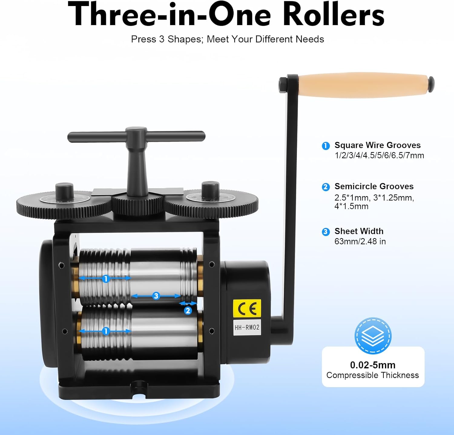 Manual Jewelry Press Rolling Mill Machine, 3-in-1 Multi-Function Rolling Mill, Jewelry Press Tabletting Tool with Hand Crank, Gold Silver Copper Aluminum and Other Tough Metals Machine (Black)