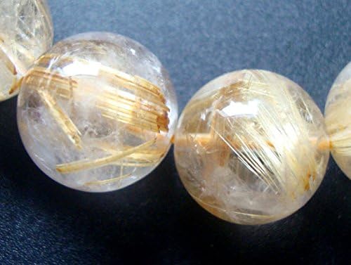 13.5-14mm, genuine golden rutilated quartz smooth round beads bracelet, 8