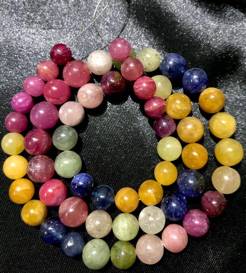 Natural Natural Multi Sapphire roundelle Smooth Beads 6-8 MM 20 inch Long String Jewelry Making Gemstone Beads for Necklace Bracelet
