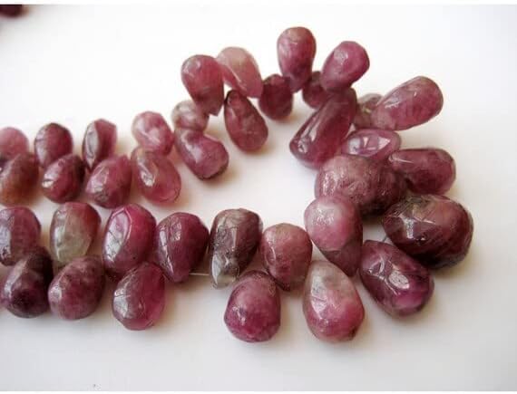 Pink Tourmaline, Briolette Beads, Tear Drop Bead, Raw Pink Tourmaline, 10x12mm to 12x15mm Beads, 8 Inch Strand