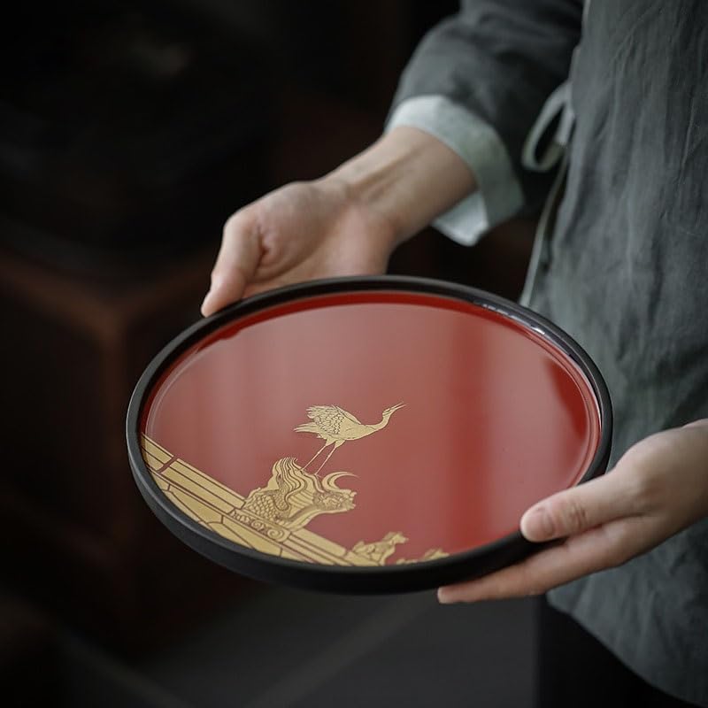 Foodtray Solid Wood Tray Chinese Style Small Tea Dry Fenghong Palace Festive Imitation Lacquer Pot Dining Serving(D)