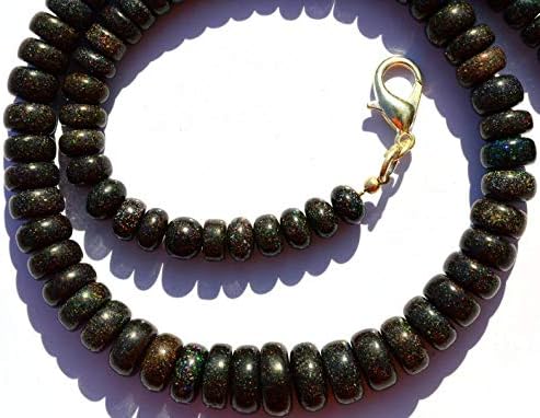 Very Rare Natural Gem Australian Matrix Black Opal Big 7 to 12MM Smooth Rondelle Beads 16.5 Inch Full Strand Finished Necklace Rare Gem