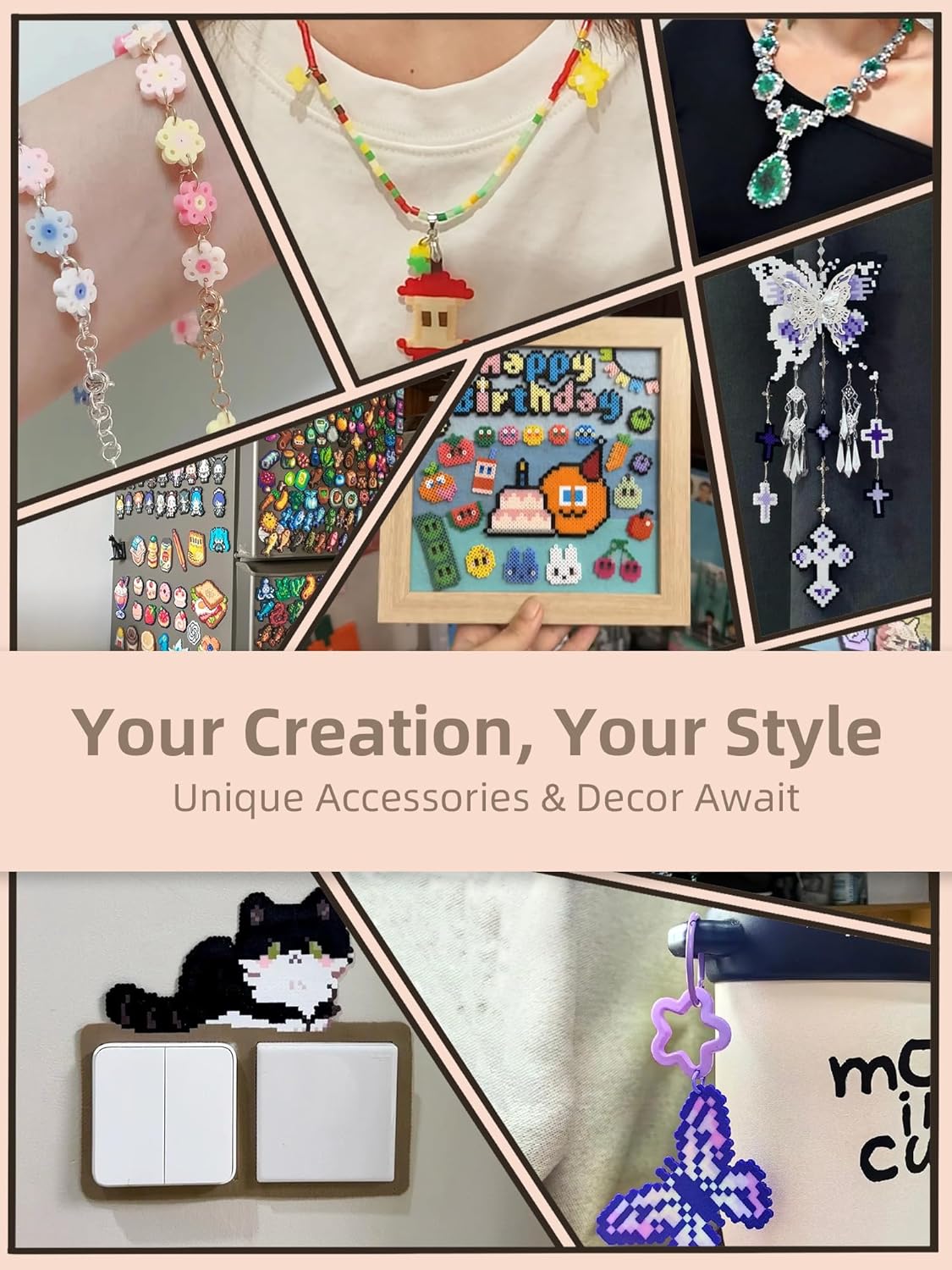 Psykade Fuse Beads Kit-Easy DIY-96 Colors 53000 2.6mm, 200+ Patterns, Built-in Iron | DIY Crafts Supplies for Women, Art Decorations for Room, Ideal Gift,Pixel Art，All-in-One