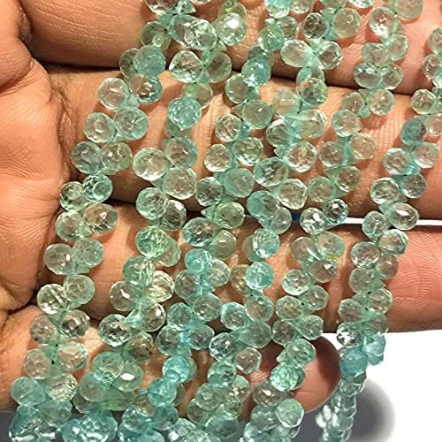 8 inch Strand of Natural Aquamarine 5-8mm Teardrop Faceted briolette Beads for DIY Jewelry Making. |BRIO_00700