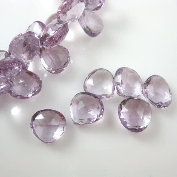 Pink Amethsyt Gemstone-Semi Precious Gemstone Bead-100% Genuine Briolette Bead-Heart Shape-13mm-Grade B- Loose Beads 5 pcs