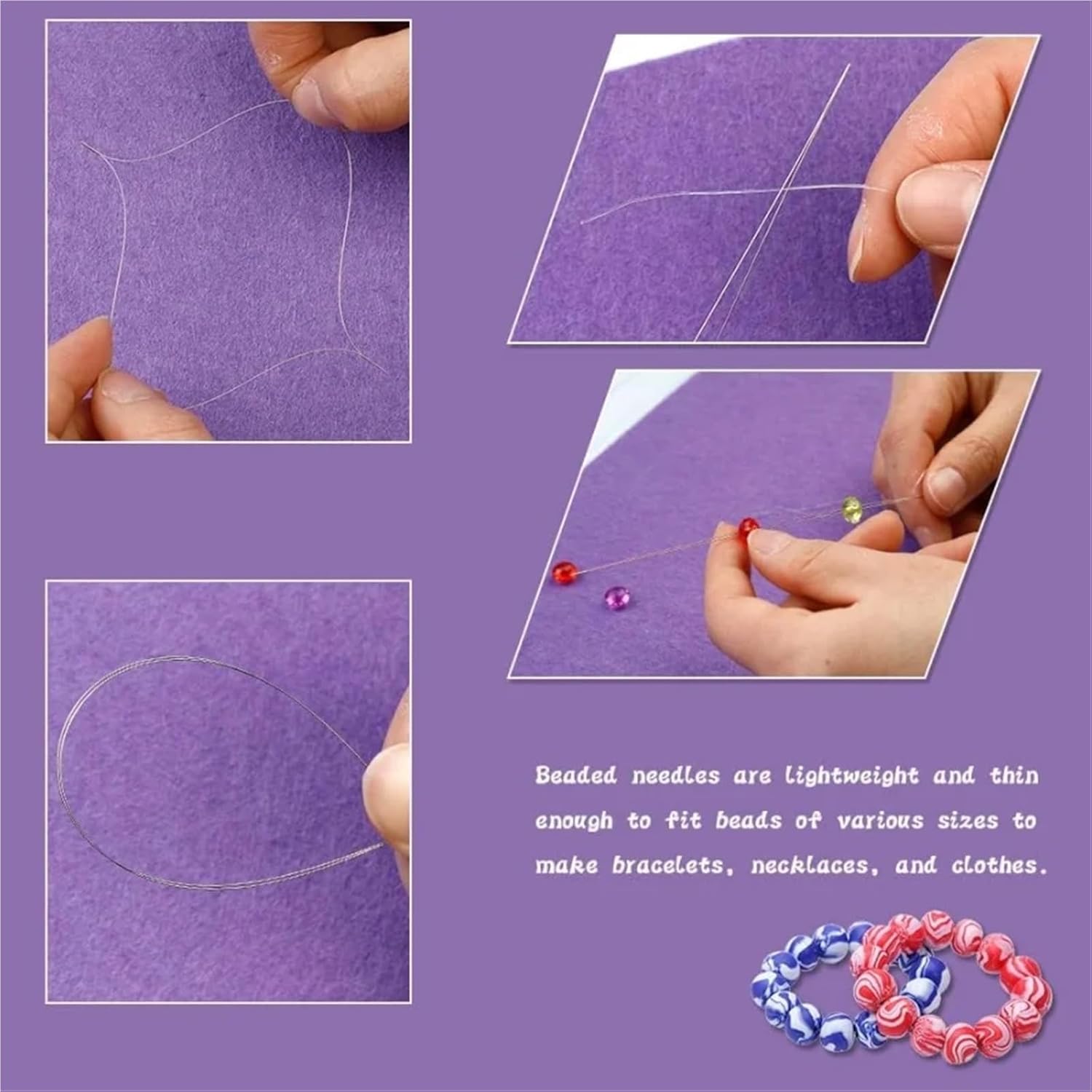 Beading Needles 2/4set Beading Needles Set Long Straight Thread Big Eye with Needle Bottle for Jewelry Making(100pcs,4set)