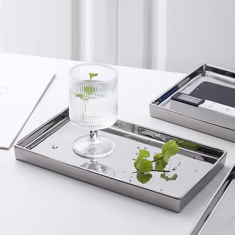 Tray Nordic Style Silver Ceramic Tray Light Luxury Jewelry Tray Home Storage Tray Home Rectangular Storage Tray Serving Trays(XL)