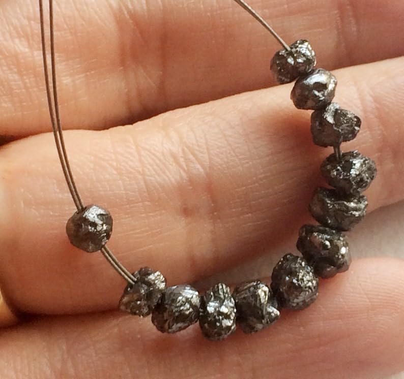 4-5mm Black Rough Diamond Beads, 0.5mm Hole Drilled Black Diamond, Loose Diamond, Conflict Free Black Diamonds For Jewelry (5Pcs To 20Pcs), 4-5 MM