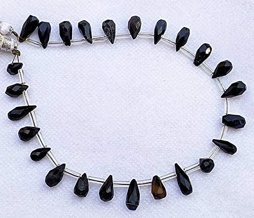 GEMZ 16 inch Strand of Natural Mystic Black Spinel Drop Shape Faceted Cut Black Color briollete Beads for DIY Jewelry Making- Earring Necklace Bracelet.