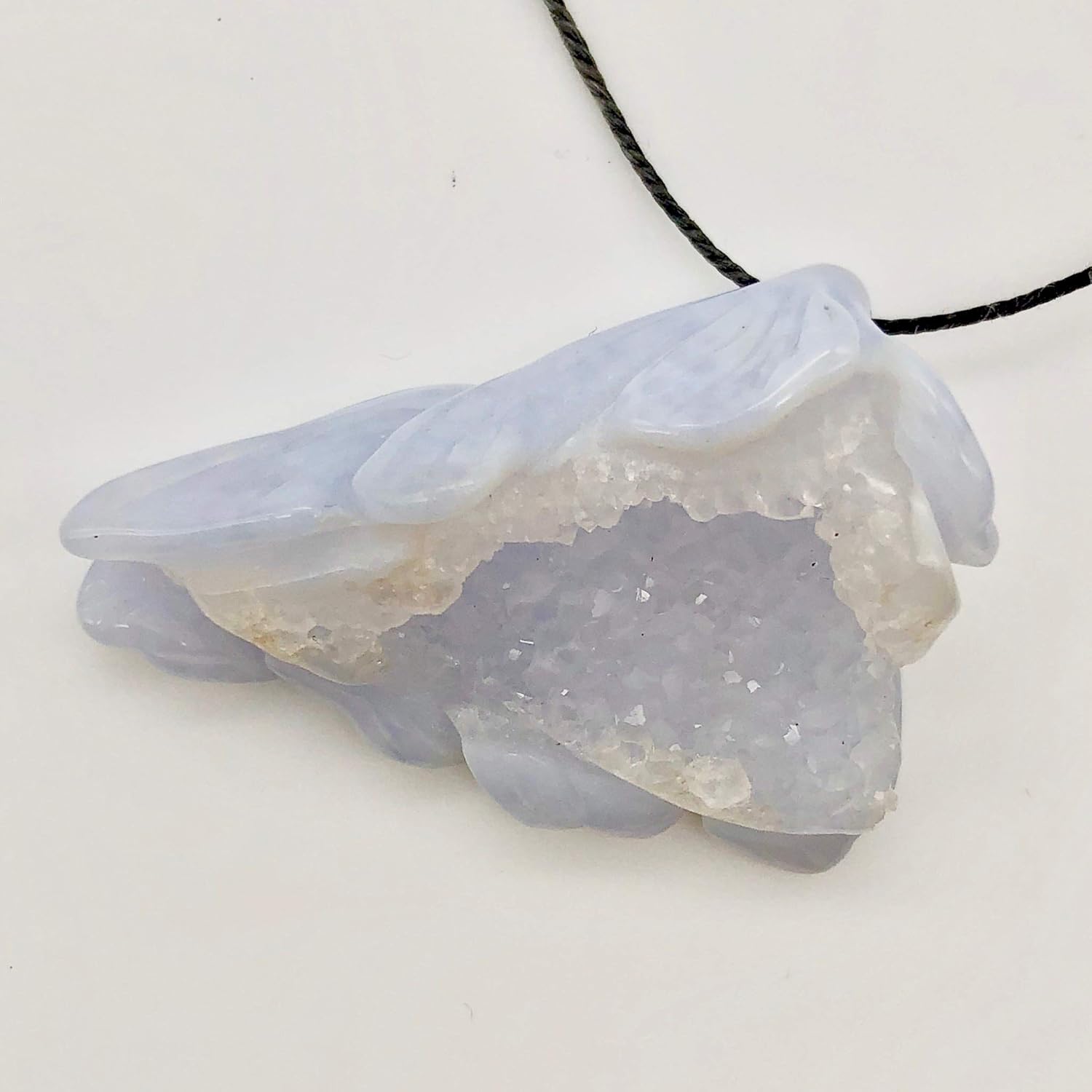 Blue Chalcedony Druzy Carved Flower Bead | 58.5 cts | 41x27mm | Blue | 1 bead | for Jewelry Making