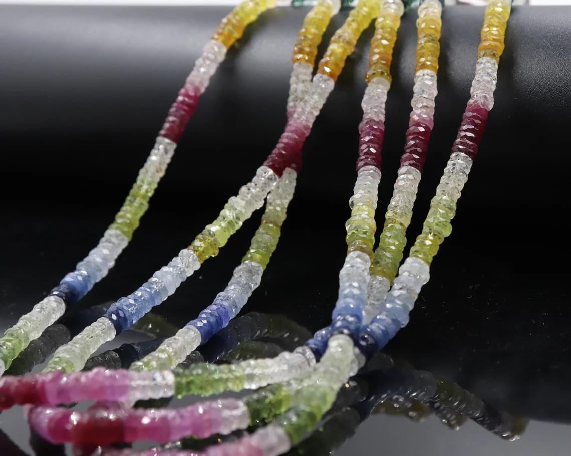 AAA Natural Multi Sapphire Faceted Tyre Shape Beads 3-4mm Full Strand for Jewellery Making Multi Color Beads Multi Stone Beads