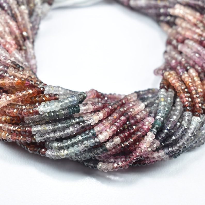 Natural Multi Spinel roundella Faceted Beads 3.5mm 13 inch Long String Jewelry Making Gemstone Beads for Necklace Bracelet