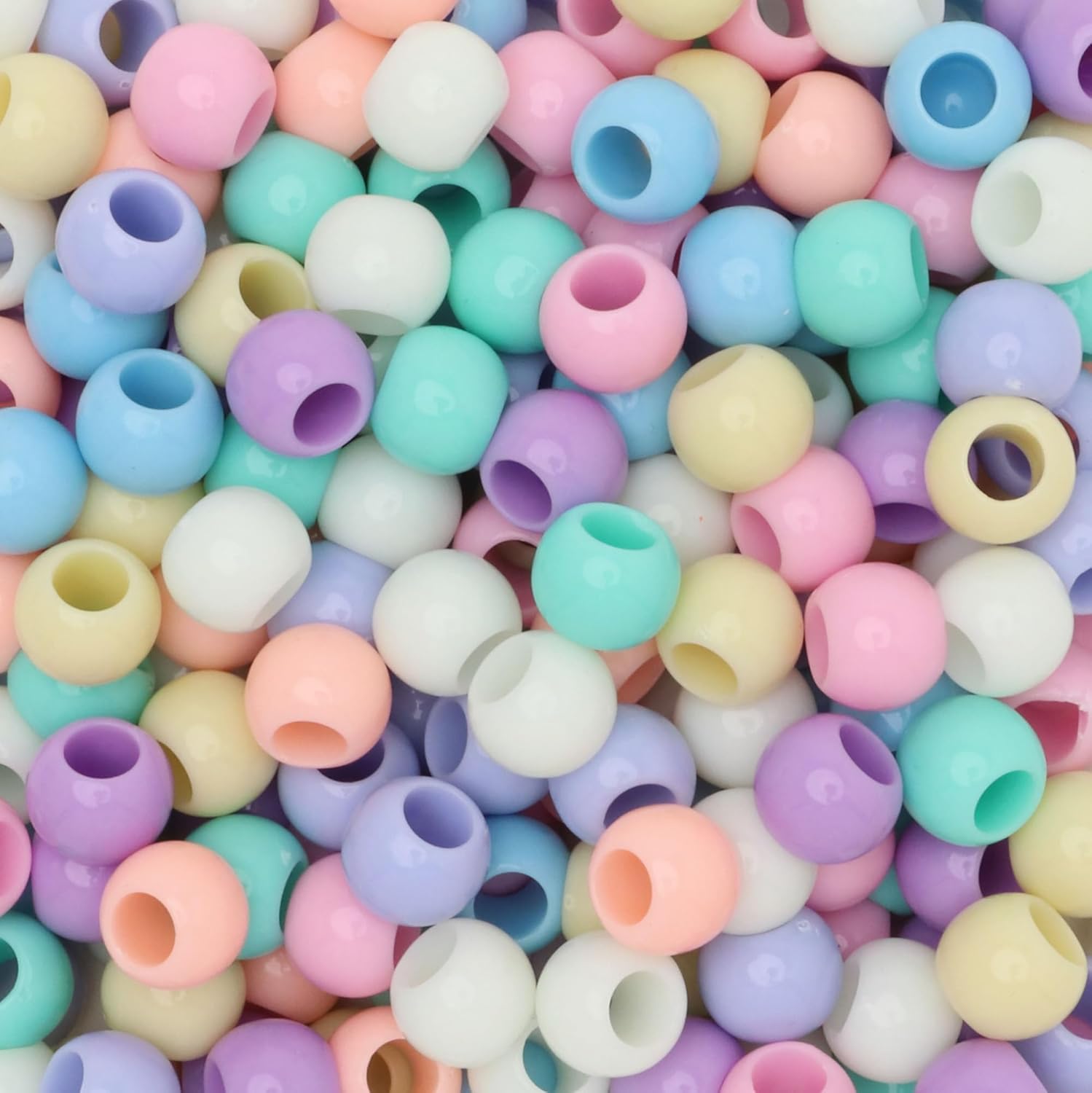 600 Acrylic Large Hole Beads for Crafts and for Hair 10mm x 12mm Acrylic Barrel Beads with 5.7mm Large Hole, Pastel Assortment