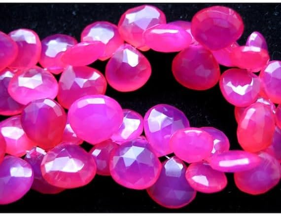BEADS GEMSTONE 1 Strand Natural Pink Chalceny Briolettes - Approx 12x12mm Faceted Heart Briolettes - Half Strand 4 Inches Code-HIGH-19053
