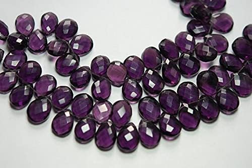7 Inch Strand, Parple Amethyst Quartz Faceted Pear Briolettes,10x14mm