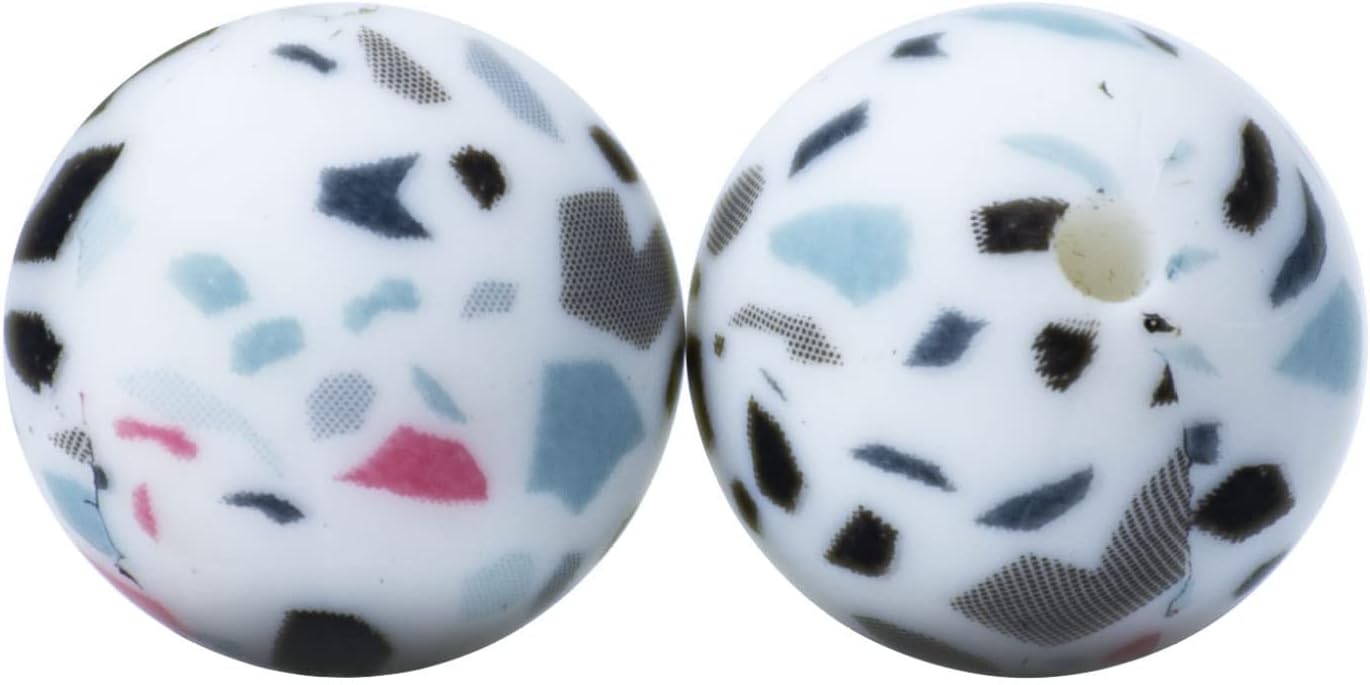 Silicone Beads Bulk 15mm DIY Necklace Bracelet Keychain Making Craft Set Jewelry, Leopard Prints Cow Silicone Beads Bulk Round Bead Loose with Accessories 10 Pieces (Green)