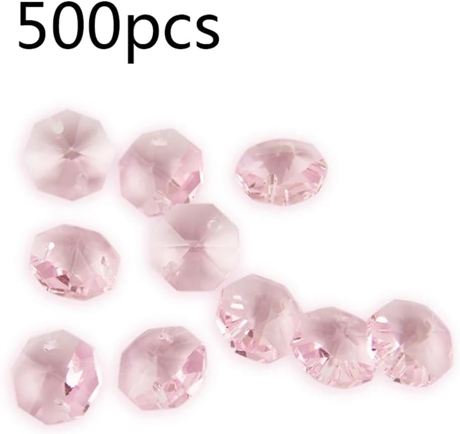 Hanging Crystals Prisms Pink 14mm Octagon Beads 100pcs/1000pcs Curtain Accessories Chandelier Crystal Prisms Hangings Crystals for Decoration(500pcs)