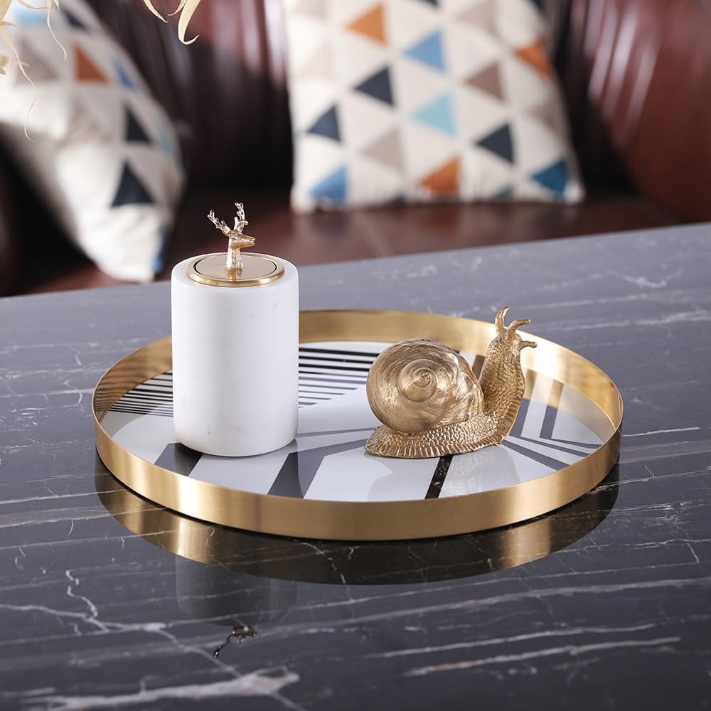 Tray Decor Tray Storage Round Tray Metal Jewelry Tray Copper Tray Ornaments Storage Tray Gold Storage Tray Food Tray(B)