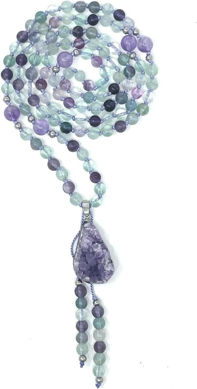 Natural multicolor fluorite 8mm 108 Mala Beads, Spiritual, Meditation Beads, Reiki, Japa Mala, Buddhist Prayer Beads, Yoga Bracelet, healing beads LKMALA-RRGU-1939, 34 inch