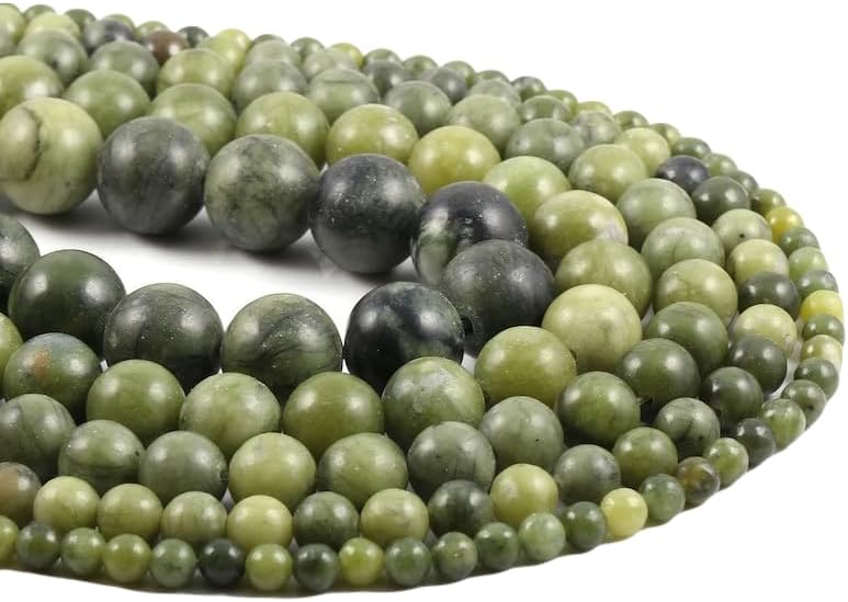 13 inch Strand of Natural gem Olive Jade, 8mm Round Smooth Beads for DIY Jewelry Making. | Beads_05873