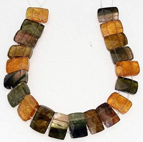 superb natural multi tourmaline faceted double drill beads, rectangle shaped beads, 7x10 mm - 8x12 mm,6.5 inch strand[e1077]