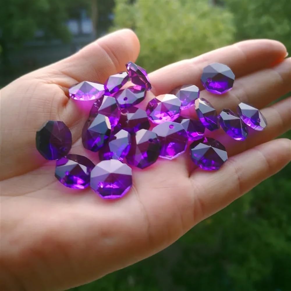 Hanging Crystals Prisms 1000pcs 14mm Dark Purple Crystal Octagon Beads in 1 Hole for Chandelier Parts Decoration Hangings Crystals for Decoration