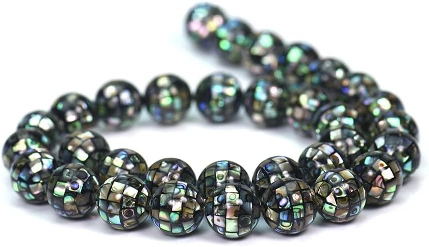 ABCGEMS (Full Strand) Gigantic New Zealand Abalone Beads (Each Bead is a Testament to Labor-Intensive Artistry- Exquisite Craftmanship) Checkerboard-Inlaid Mosaic Smooth Round 14mm (28 Beads)