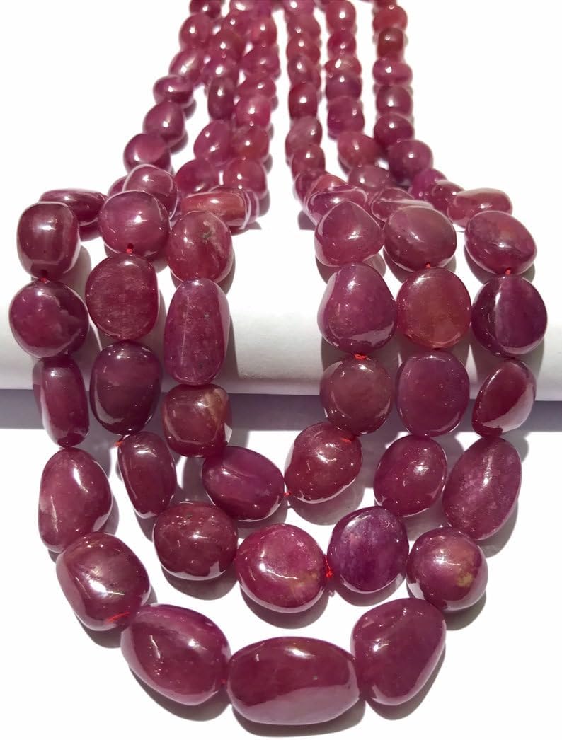 Natural Pink Sapphire Nuggets Smooth Beads 8-13 MM 16 inch Long String Jewelry Making Gemstone Beads for Necklace Bracelet