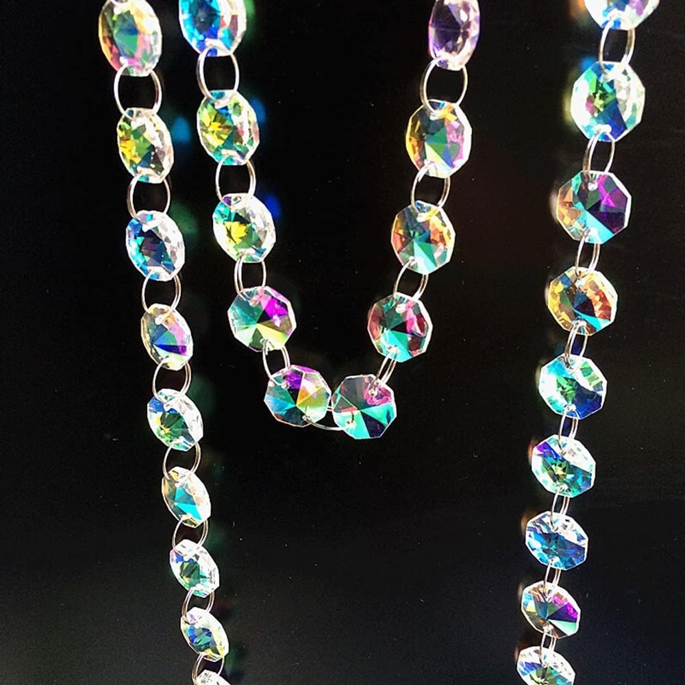 Hanging Crystals Prisms 200 Meters Rainbow Garland Strands Clear AB 14mm Crystal Chandelier Beads Garlands DIY Crystal Beads Curtain Hangings Crystals for Decoration