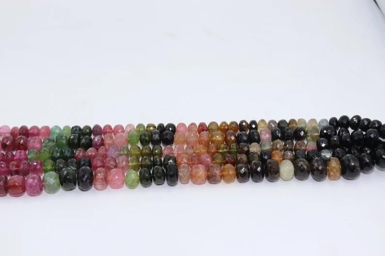 Multi Tourmaline Faceted Rondelle Beads 8-10 mm Multi Tourmaline Gemstone Beads Watermelon Tourmaline Rondelle Beads for Making Jwelery